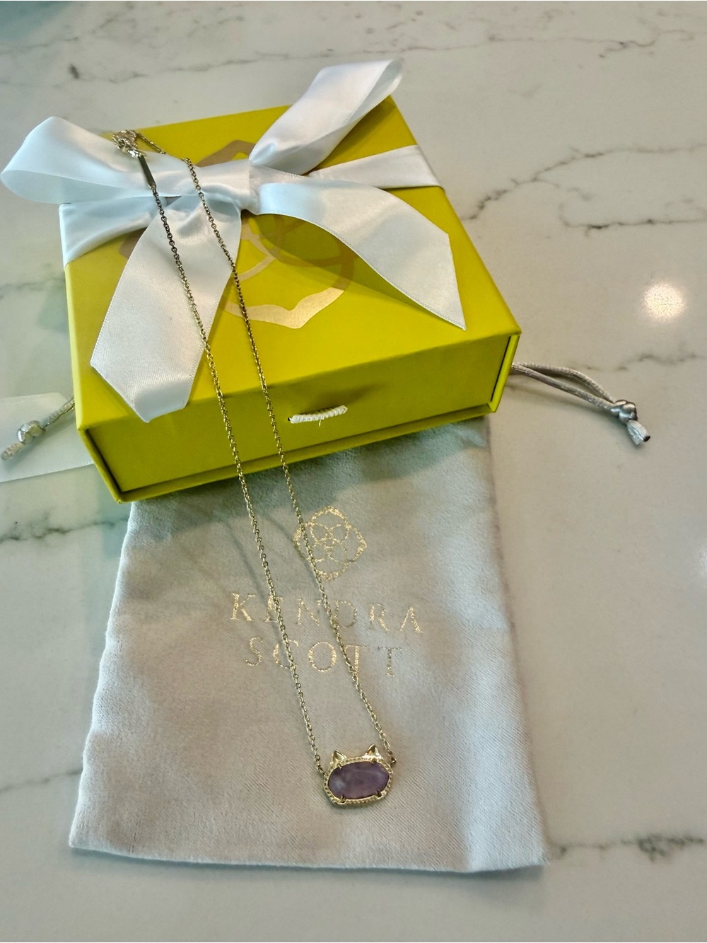 Kendra Scott Gold Cat Shaped Necklace with a Amethyst Stone - Picture 2 of 5